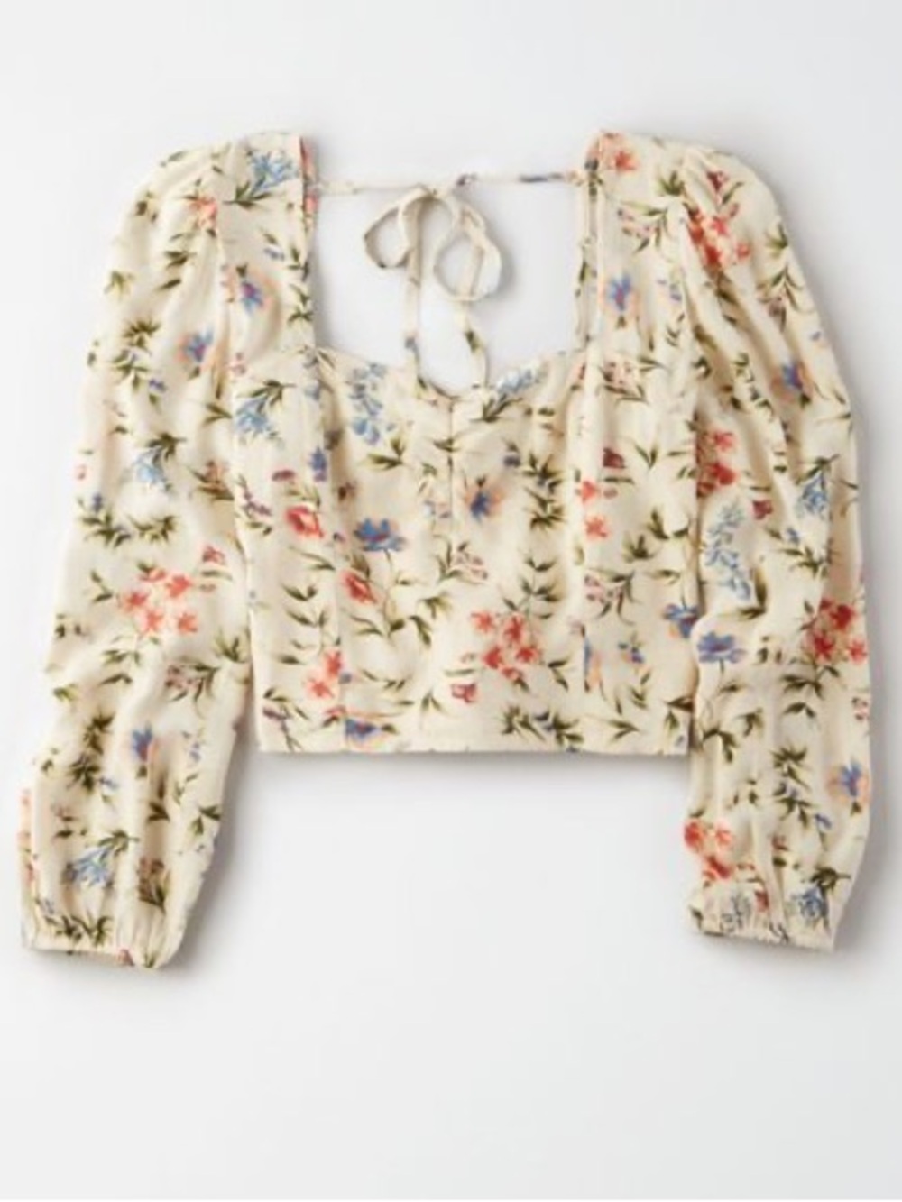 American Eagle Cream Floral Smocked Top with Flowy Sleeves- Size XL
